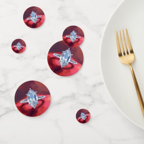Marquise Diamond Engagement Ring Red Watercolor Confetti