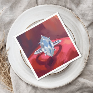 Marquise Diamond Engagement Ring Red Watercolor Napkins