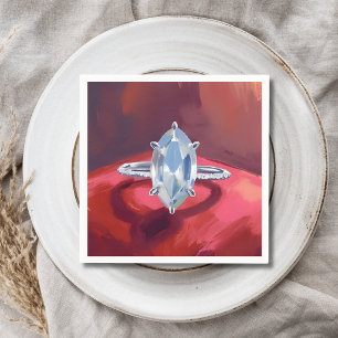 Marquise Diamond Engagement Ring Red Watercolor Napkins