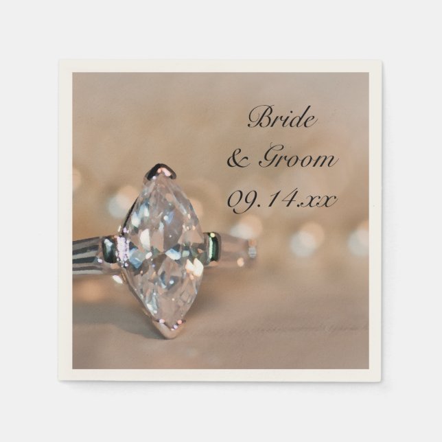 Marquise Diamond Engagement Ring Wedding Paper Napkins (Front)