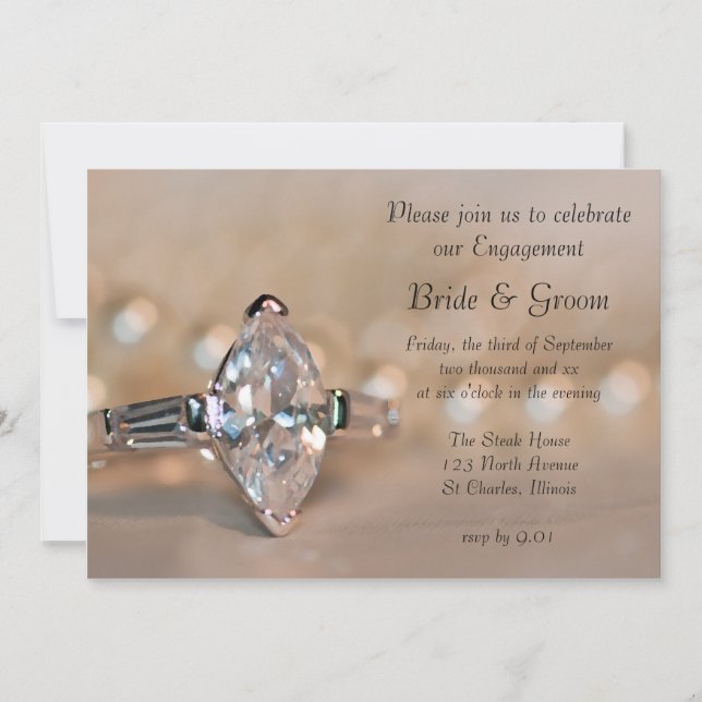 Marquise Diamond Ring Engagement Party Invitation (Front)