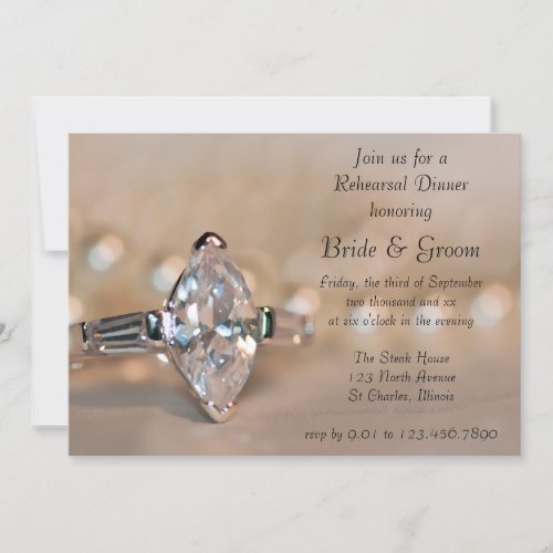 Marquise Diamond Ring Wedding Rehearsal Dinner Invitation