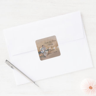 Marquise Diamond Ring Wedding Save the Date Square Sticker