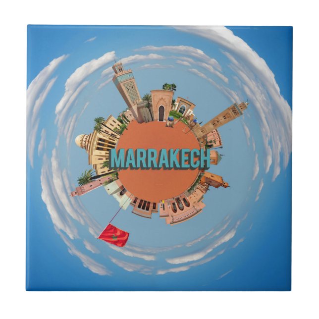 marrakech city little tiny planet morocco architec ceramic tile (Front)