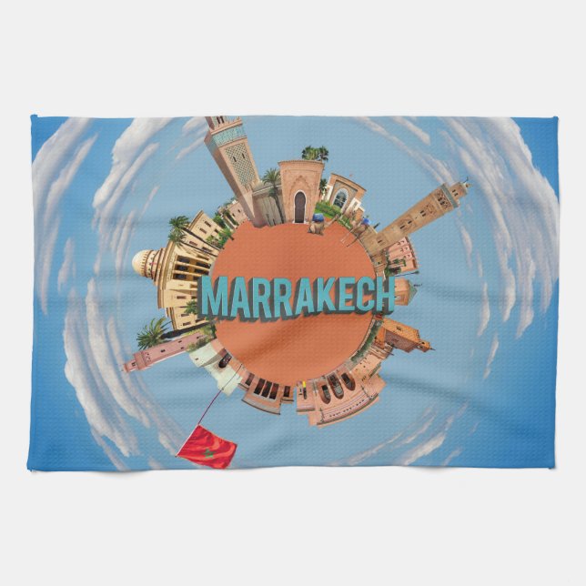marrakech city little tiny planet morocco architec kitchen towel (Horizontal)