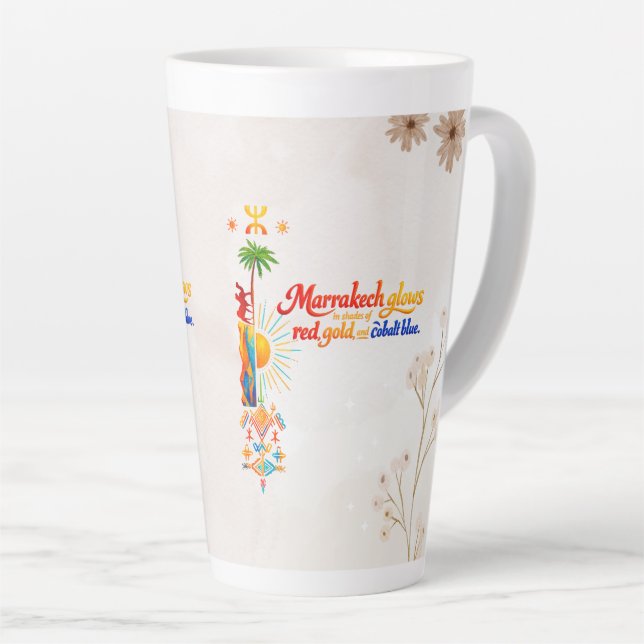 Marrakech Glows – Vibrant Moroccan Art Tee Latte Mug (Right Angle)