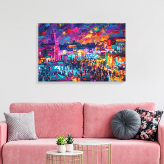 Marrakech Jemaa el-Fnaa Night Market Oil Painting Canvas Print