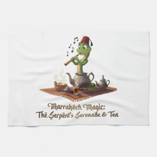 Marrakech Magic: Cute Snake Flute Player Moroccan Kitchen Towel
