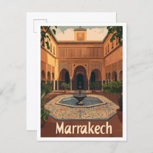 Marrakech Marocco Vintage Travel Illustration Postcard