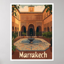 Marrakech Marocco Vintage Travel Illustration