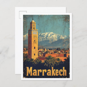 Marrakech Morocco Art Vintage Travel Illustration Postcard