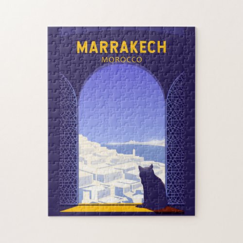 Marrakech Morocco Cat Retro Jigsaw Puzzle