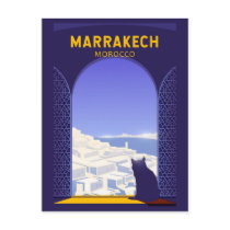 Marrakech Morocco Cat Retro Postcard