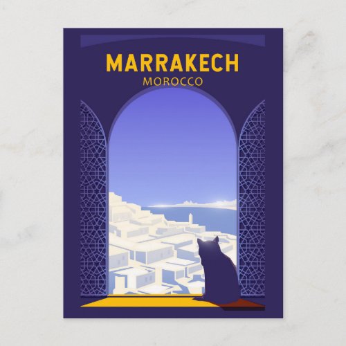 Marrakech Morocco Cat Retro Postcard