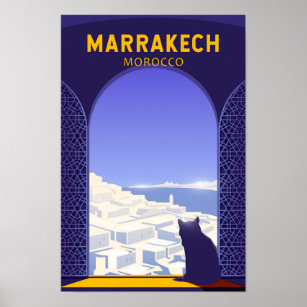 Marrakech Morocco Cat Retro Poster