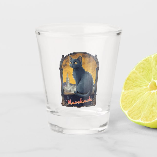 Marrakech Morocco Cat Retro Shot Glass (Front)