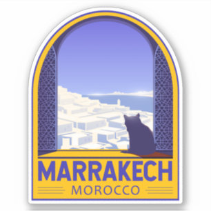Marrakech Morocco Cat Retro Sticker