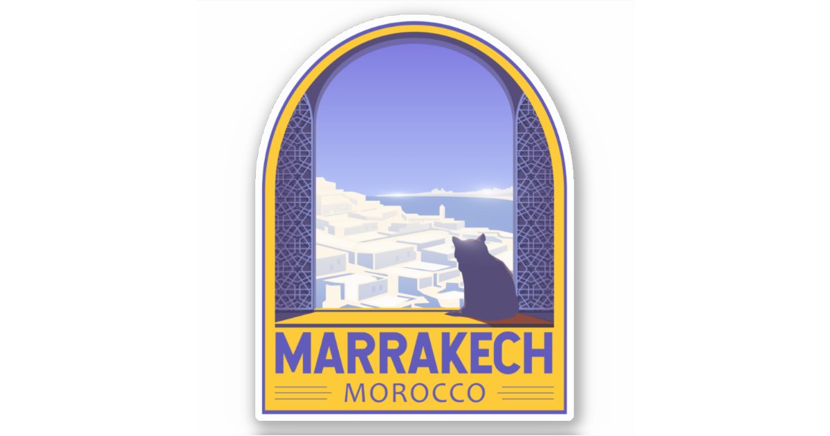 Marrakech Sticker Marrakech Morocco Cat Retro Sticker | Zazzle