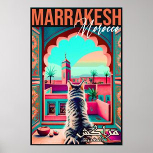 Marrakech Morocco Cat Travel Tourism Souvenir Poster