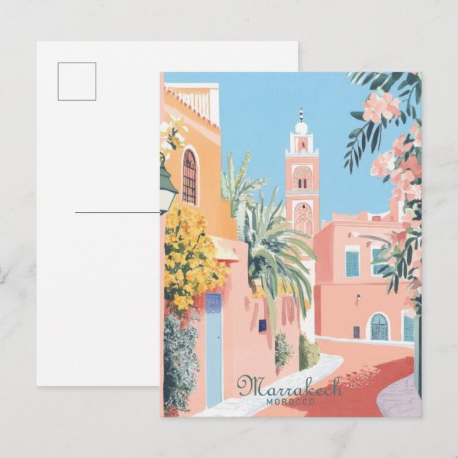 Marrakech Morocco Gouache Illustration Travel Postcard (Front/Back)