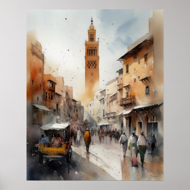 Marrakech Morocco Watercolor Art Print Poster (Front)