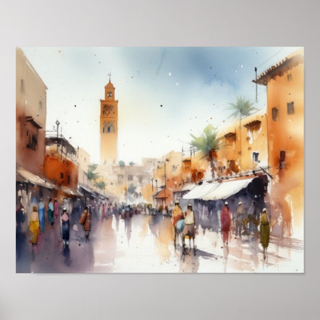 Marrakech Morocco Watercolor Art Print Poster (Front)