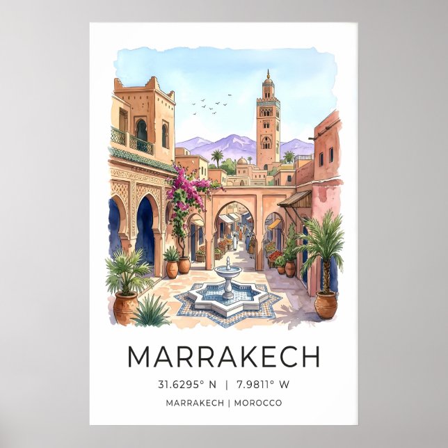 Marrakech Wall Art Print Watercolor Cityscape (Front)