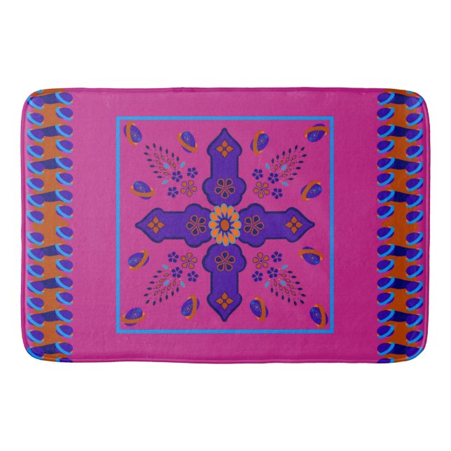 Marrakesh Arabesque inspired border eggs bright Bath Mat (Front)