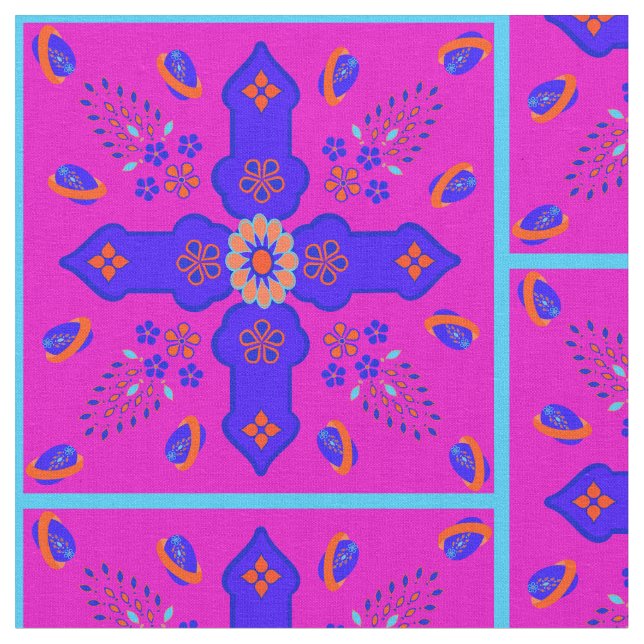 Marrakesh Arabesque inspired w/ eggs repeat bright Fabric (Close Up)