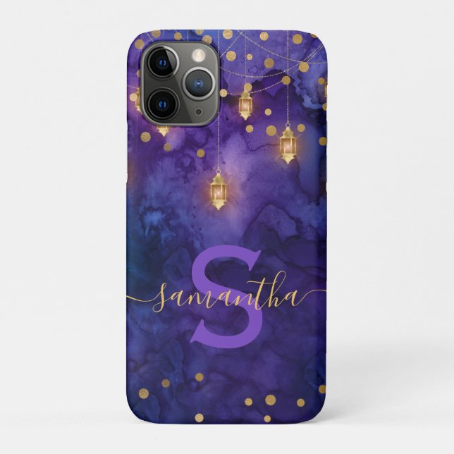 Marrakesh Midnight Lanterns & Gold Bokeh Monogram Case-Mate iPhone Case (Back)