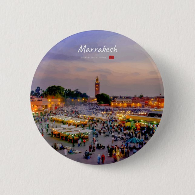 Marrakesh, Morocco - Jemaa el Fnaa Square Button (Front)