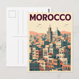 Marrakesh old city skyline with mosque gifts postcard