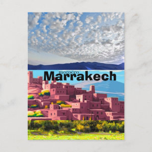 Marrakesh Travel Postcard Art, Morocco Travel Post