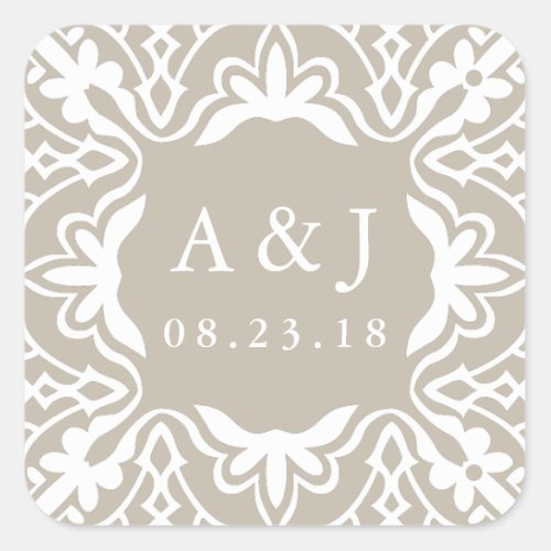 Marrakesh Wedding Monogram Stickers  Linen Greige