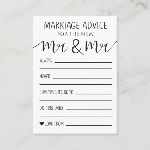 Marriage Advice Card For The New Mr And Mr