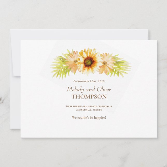 Marriage Announcement Rustic Painted Sunflower (Front)