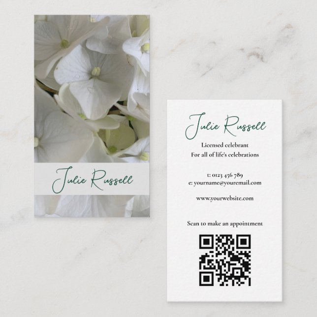 Marriage Celebrant Simple White Floral Business Card (Front/Back)