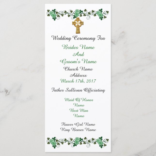 Marriage ceremony program Irish theme (Front)
