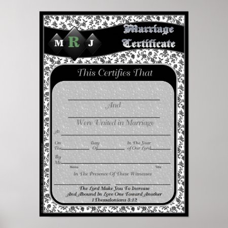 Marriage Certificate (monogram Design) Poster
