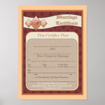Marriage Certificate (monogramdesign) Poster by Churchsupplies at Zazzle