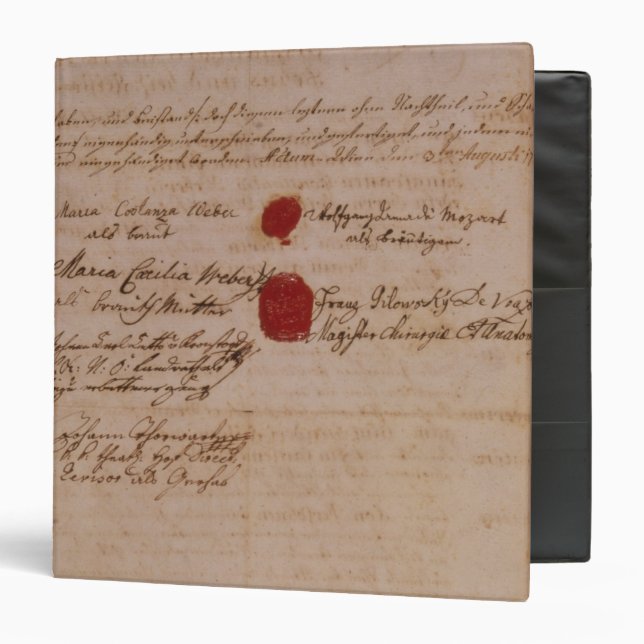 Marriage certificate of Wolfgang,Mozart and Weber 3 Ring Binder (Front/Inside)