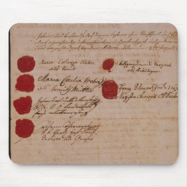 Marriage certificate of Wolfgang,Mozart and Weber Mouse Pad (Front)