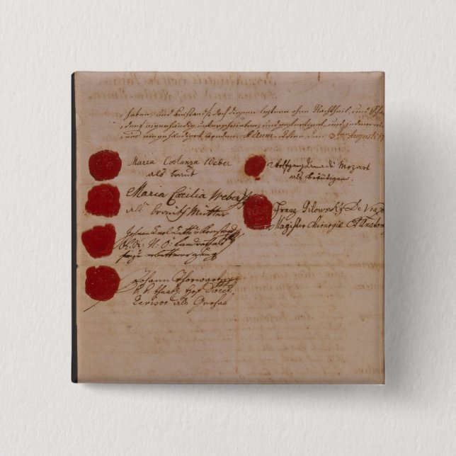 Marriage certificate of Wolfgang,Mozart and Weber Pinback Button (Front)