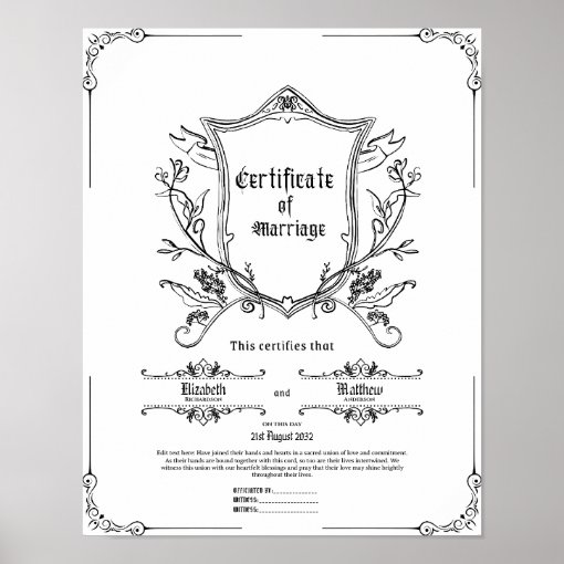 MARRIAGE CERTIFICATE VINTAGE GOTHIC PAGAN DRUID POSTER | Zazzle