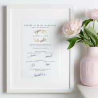 Marriage Certificate with Floral Garland in Pink