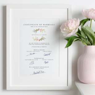 Marriage Certificate with Floral Garland in Pink Poster