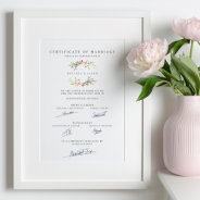 Marriage Certificate With Floral Garland In Pink Poster at Zazzle