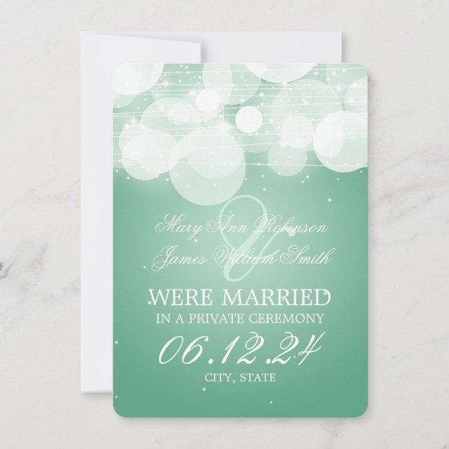 Marriage Elopement Glow & Sparkle Mint Announcement (Front)