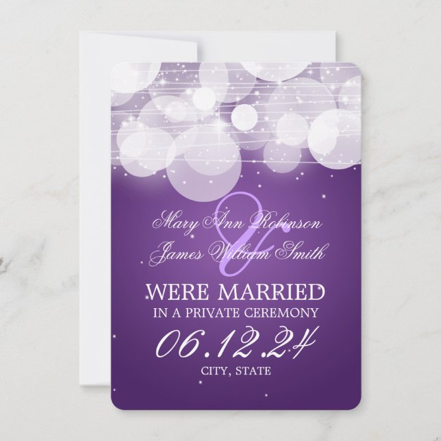 Marriage Elopement Glow & Sparkle Purple Announcement (Front)