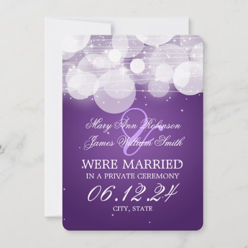 Marriage Elopement Glow &amp; Sparkle Purple Custom Announcements